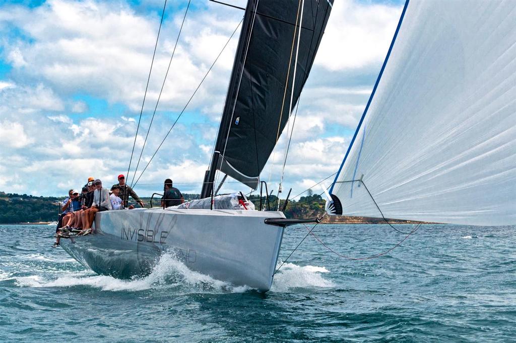 Invisible Hand features an increased J - measurement with the rig being moved aft from the original hull design -sea trialing in the Hauraki Gulf, January 2017 © Darren McManaway